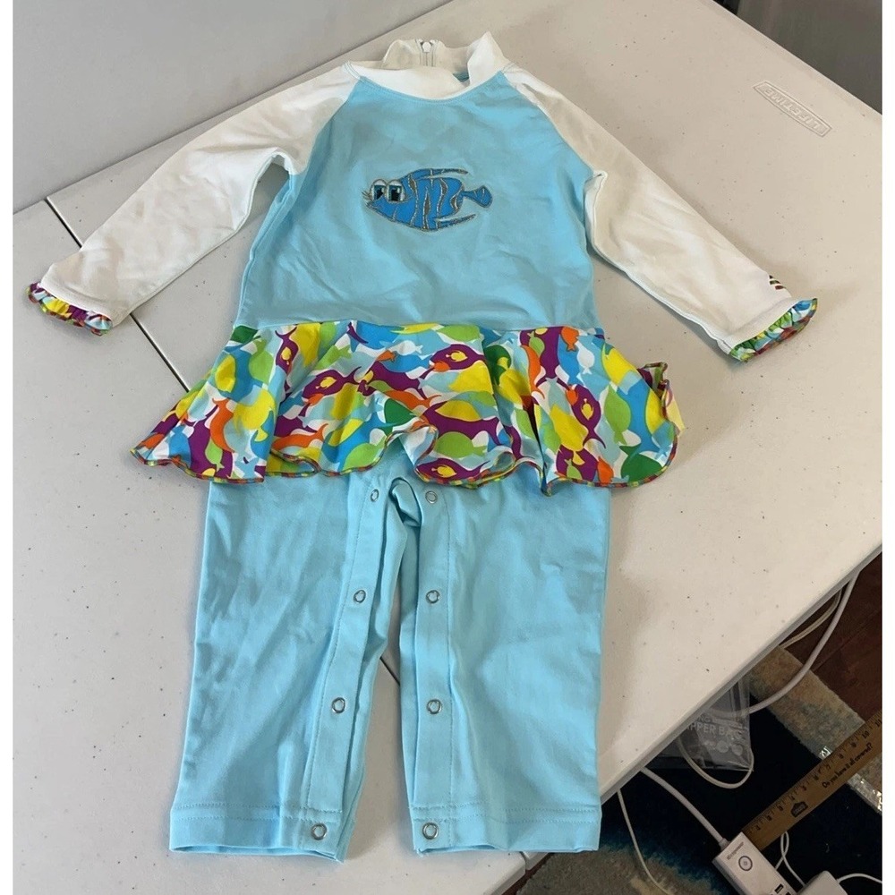 New Coolibar Rashguard Full coverage‎ girls One-Piece Swim Suit Fish 18m SPF50